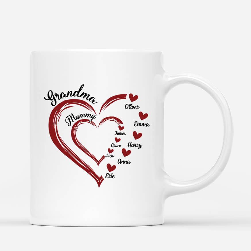 1969MUK1 personalised mum and grandma in heart shape mug