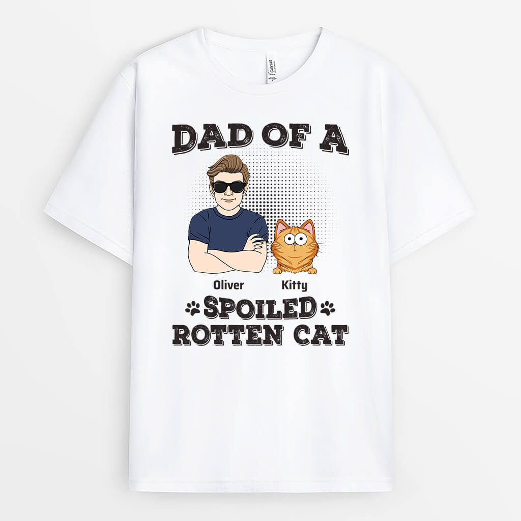1993AUK2 personalised best dad of a spoiled rotten cat t shirt