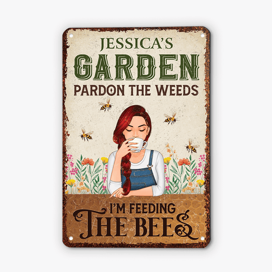 1994EUK1 personalised pardon the weeds im feeding the bees metal sign