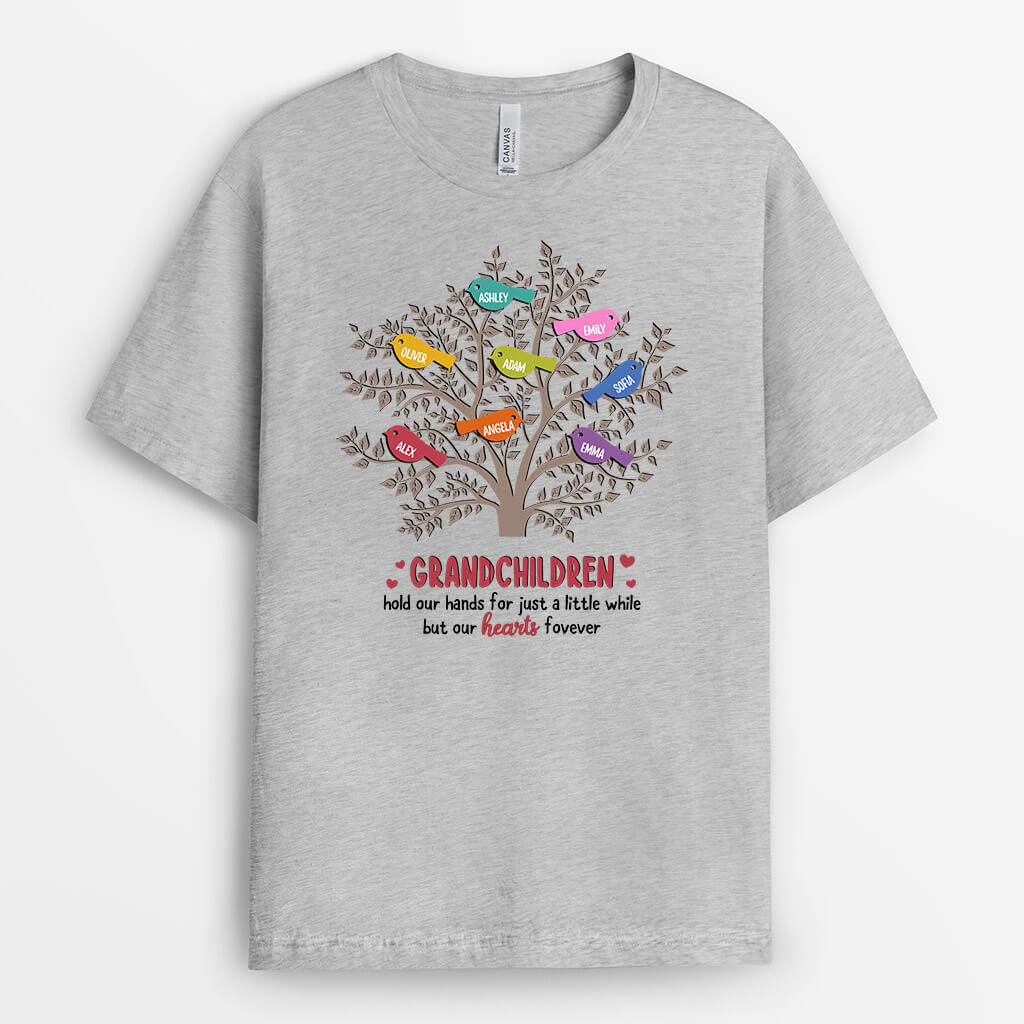 2042AUK2 personalised grandkids hold our hands for just a while but our hearts forever t shirt