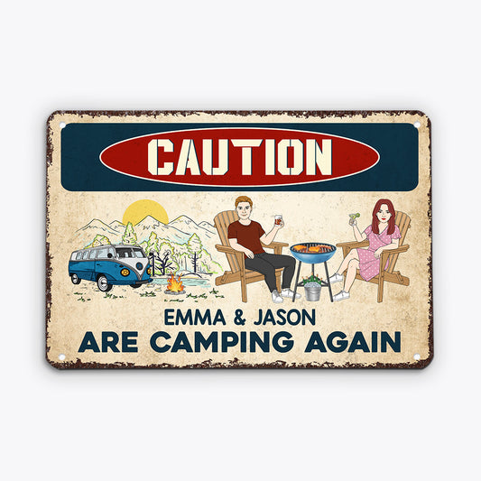 2052AUK2 personalised caution theyre camping again metal sign