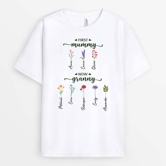 2121AUK1 personalised first mummy now grandma t shirt