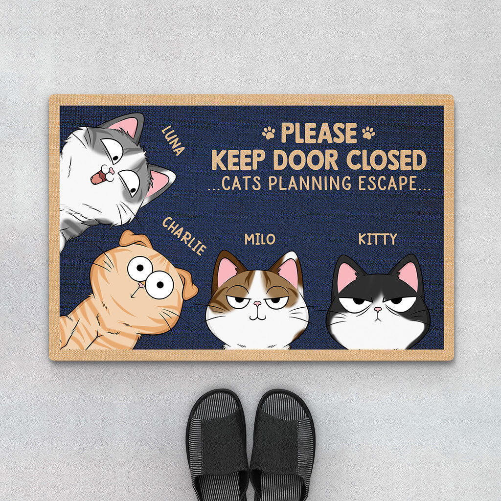 2123DUK1 personalised please keep the cat door closed doormat