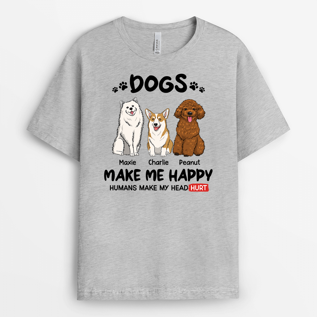 2124AUK1 personalised my dogs make me happy t shirt