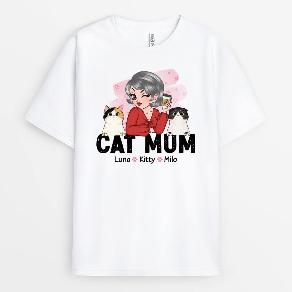 2166AUK1 personalised little cat mum chat t shirt