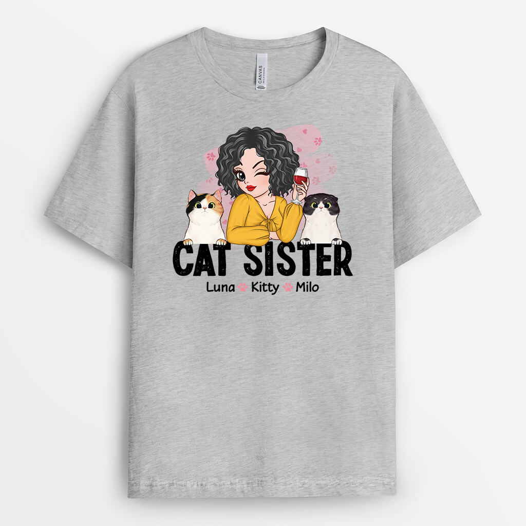 2166AUK2 personalised little cat mum chat t shirt