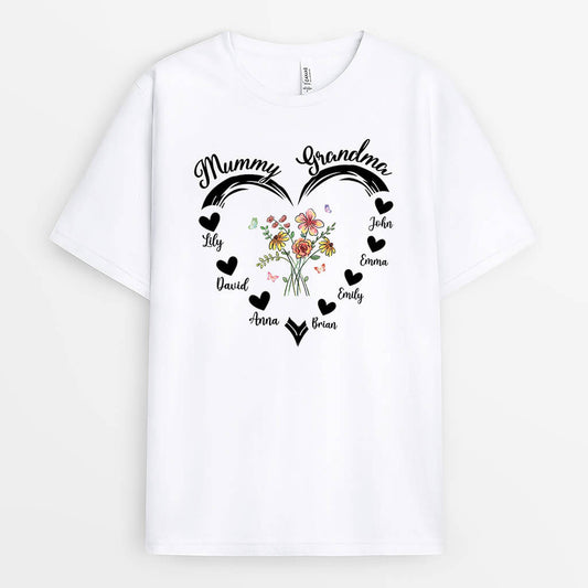 2174AUK1 personalised mum heart flower t shirt