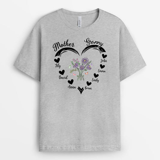 2174AUK2 personalised mum heart flower t shirt