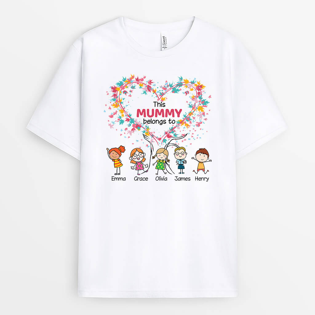 2184AUK1 personalised this grandma mum belongs to kids heart t shirt