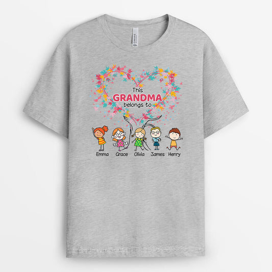 2184AUK2 personalised this grandma mum belongs to kids heart t shirt