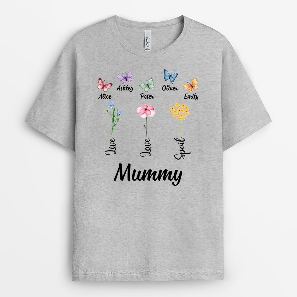 2200AUK2 personalised grandma butterflies and flowers garden t shirt