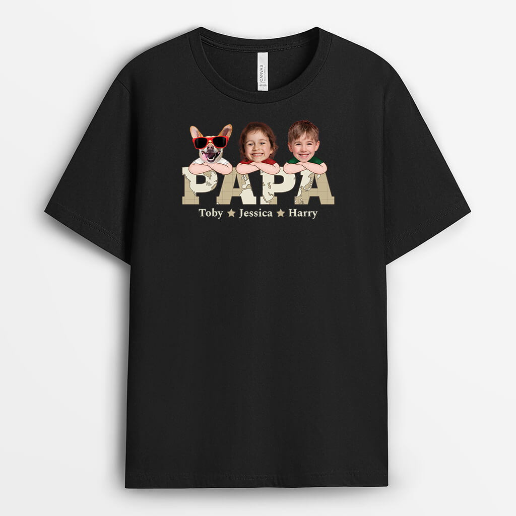 2332AUK1 personalised best papa with the world map t shirt