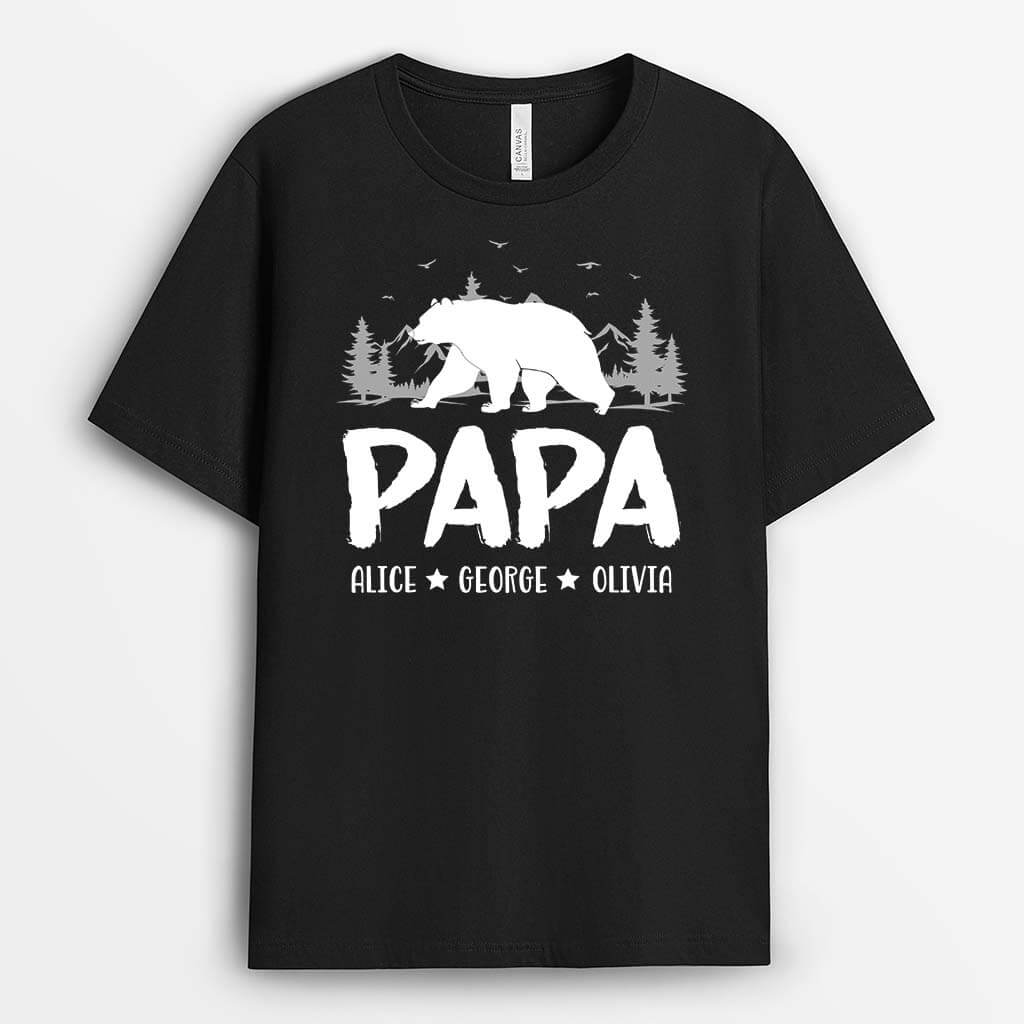 2341AUK1 personalised papa bear in a forest t shirt