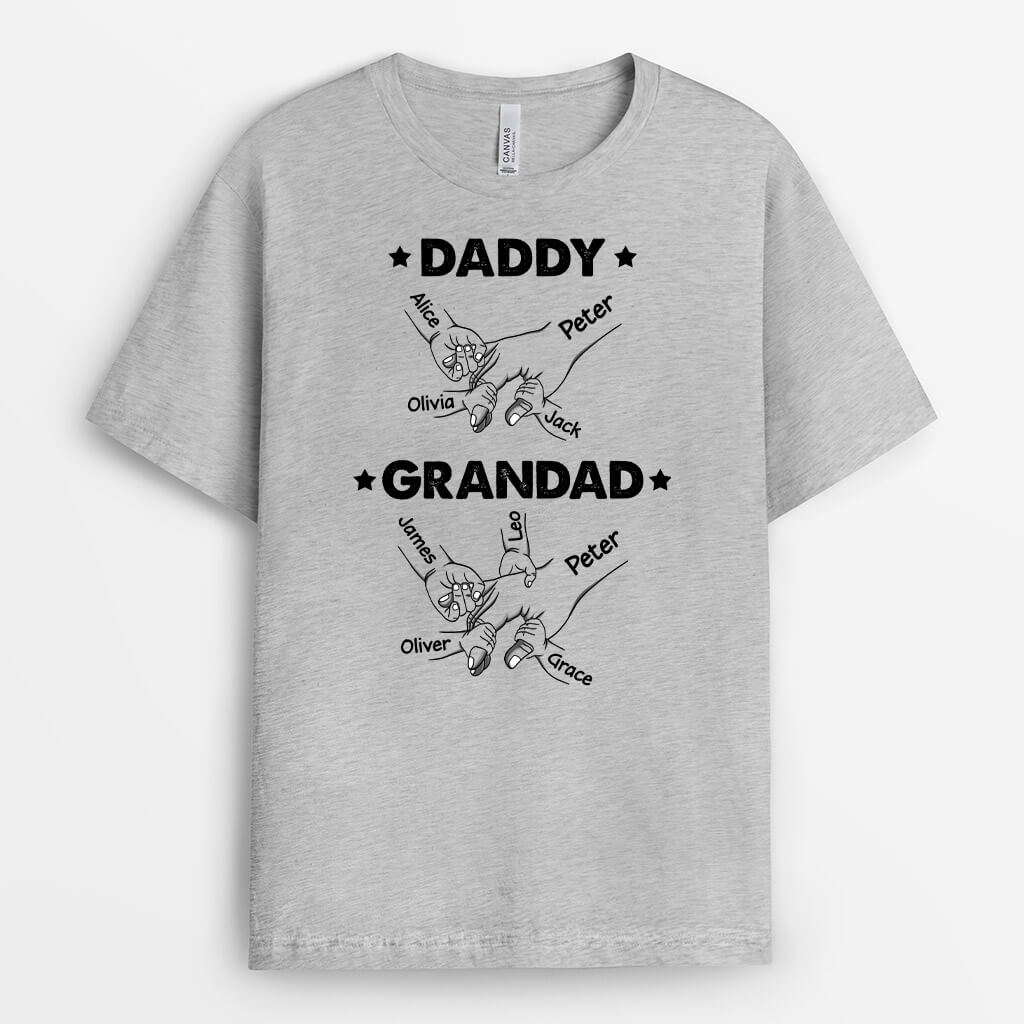 2347AUK1 personalised dad and grandad holding hands with kids t shirt