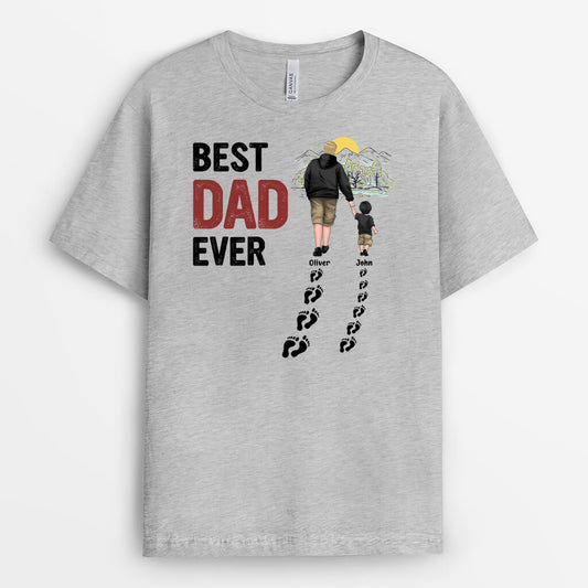 2348AUK1 personalised best daddy ever foot step t shirt