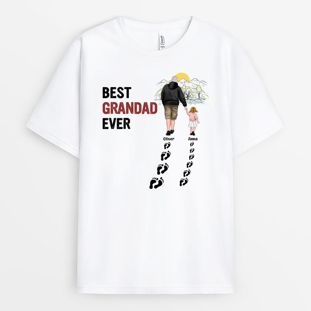 2348AUK2 personalised best daddy ever foot step t shirt