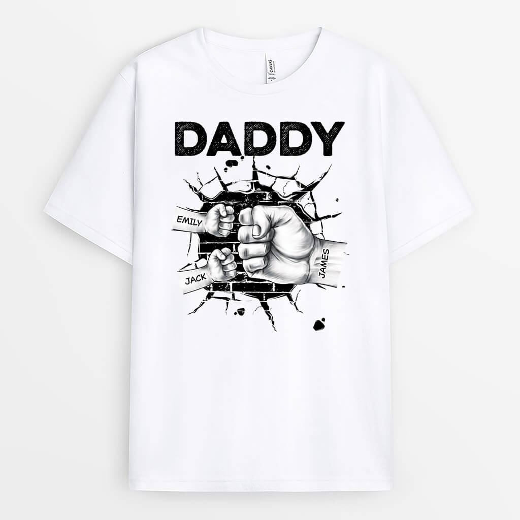 2358AUK1 personalised papa fist breaking the wall t shirt_2