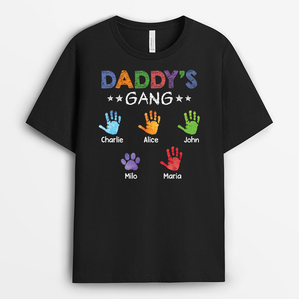 2373AUK1 personalised daddys gang handprints t shirt