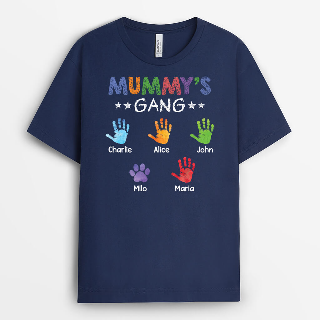 2373AUK2 personalised daddys gang handprints t shirt