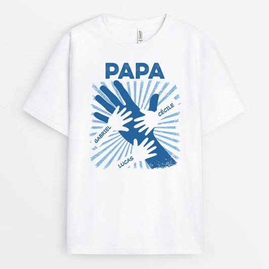 2382AFR1 t shirt papa papy tenant les mains version bleu personnalise