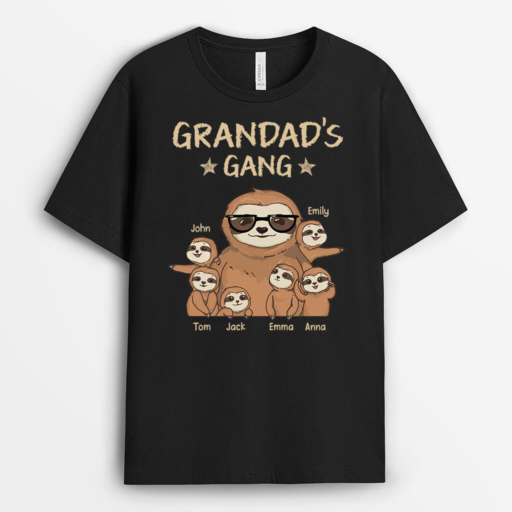 2395AUK2 personalised dads grandads gang sloth t shirt