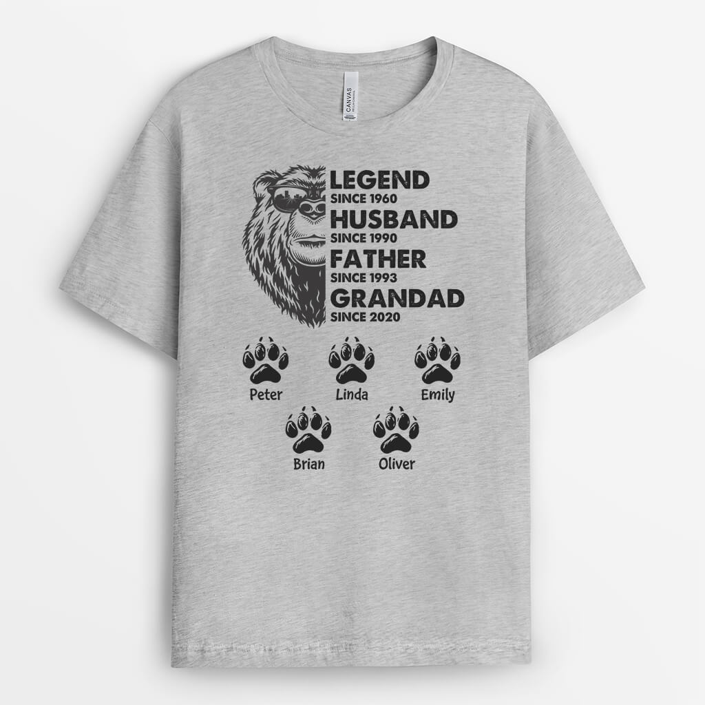 2401AUK2 personalised legend husband dad grandpa bear paws t shirt