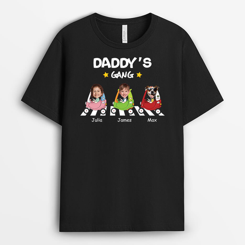 2406AUK1 personalised dads grandads gang kids and pets cars t shirt