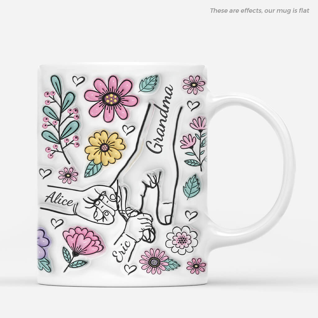 2408MUK1 personalised mom and kids holding hands flowers mug_b88b5c54 6da9 48ff 8568 16310cd43767