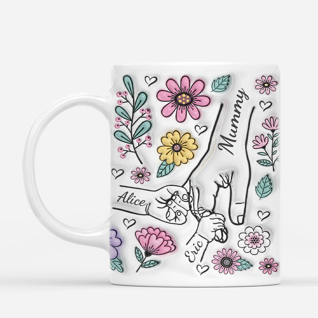 2408MUK2 personalised mom and kids holding hands flowers mug_f6b73316 771b 46e7 8045 058f775a7200