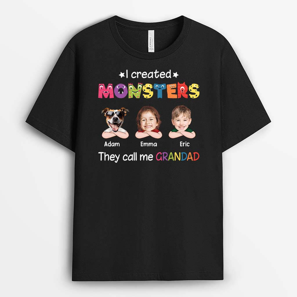 2415UK1 personalised i created monsters they call me dad grandpa kids and pets t shirt