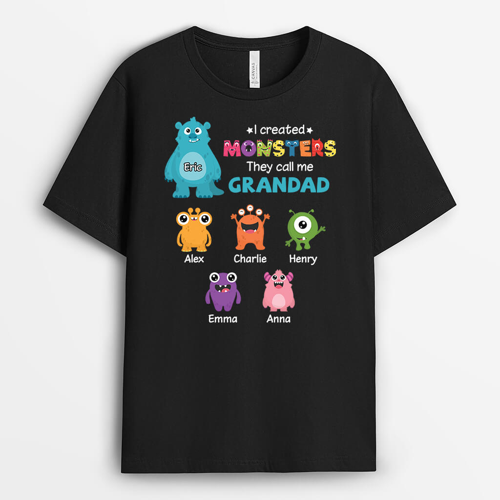 2420AUK1 personalised i created monters they call me grandpa t shirt