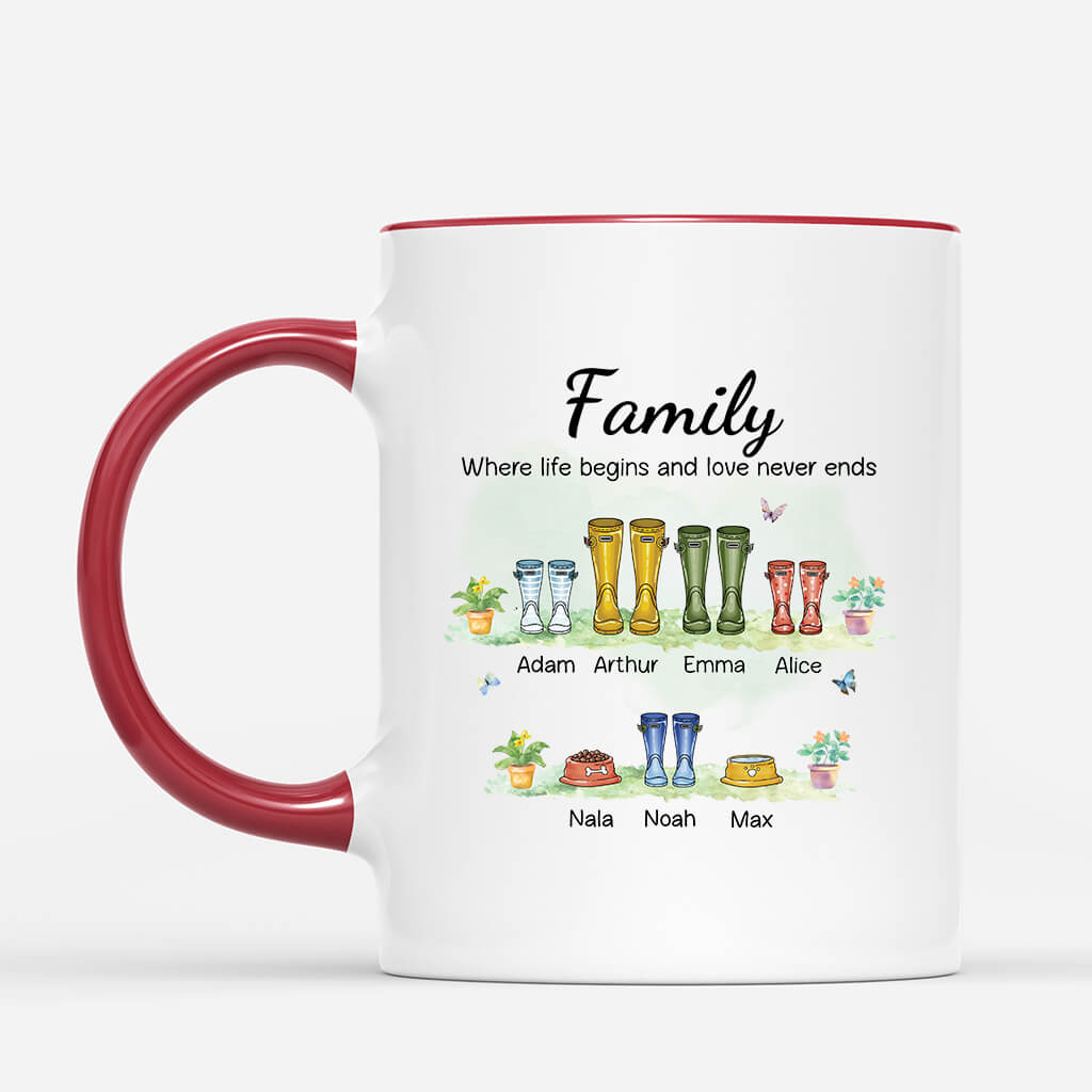 2500MUK2 personalised family life begins and love never ends mug