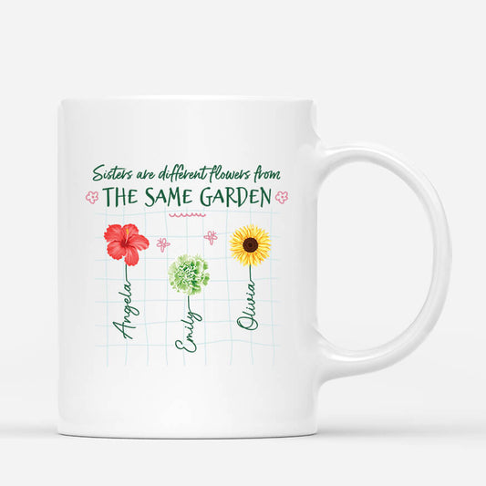 2501MUK1 personalised sisters are different flowers in the same garden mug