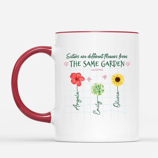 2501MUK2 personalised sisters are different flowers in the same garden mug