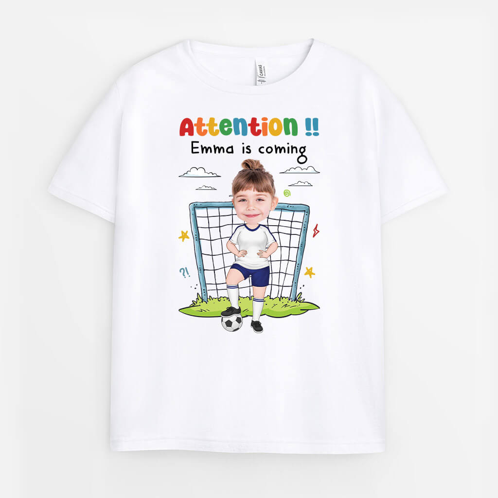 2511AUK4 personalised attention football team adam is coming kid t shirt