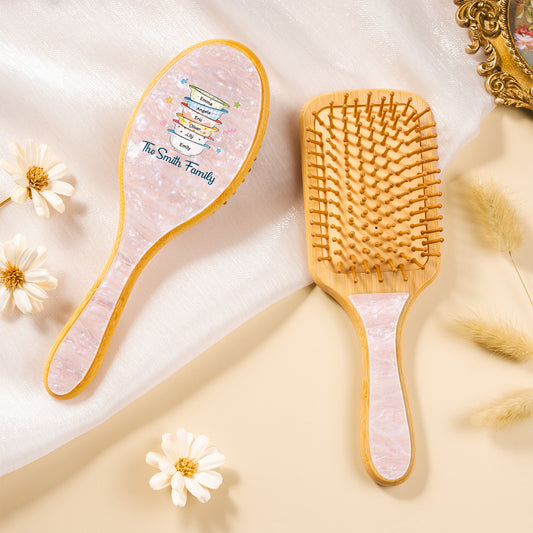 2564AUK2 personalised uv printed acetate hairbrush with family names 2564aq8l7i