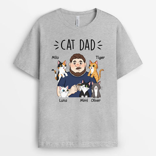 2592AUK1 cat dad cartoon t shirt personalised t shirt for cat lovers