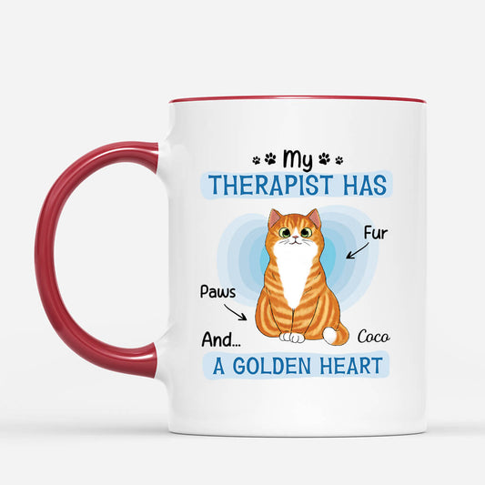 2593MUK2 my therapist has fur paws and a golden heart mug personalised mug for cat lovers