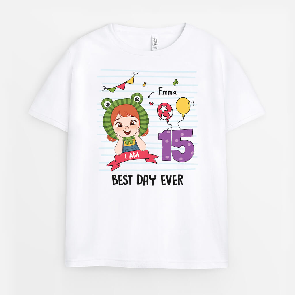 2597AUK1 best day ever  personalised birthday t shirt for kids