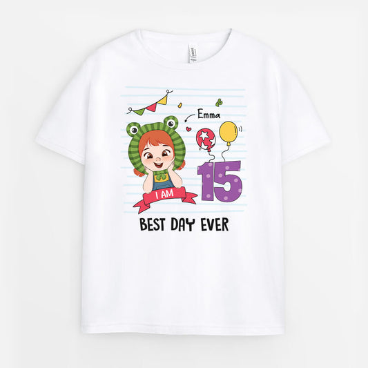 2597AUK1 best day ever  personalised birthday t shirt for kids