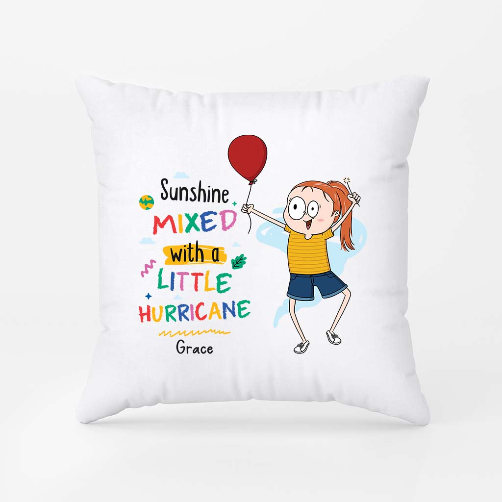 2600PUK1 sunshine mixed with a little hurricane  personalised pillow for kids