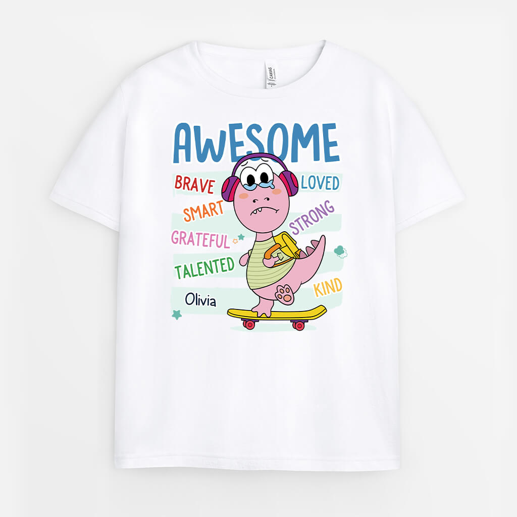 2616AUK1 an awesome kid with name  personalised t shirt for kids