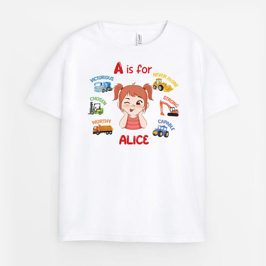 2620AUK1 learning alphabet name  personalised childrens t shirt printing