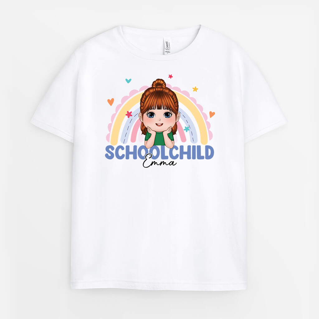 2624AUK1 schoolchild and rainbow  personalized childrens t shirts