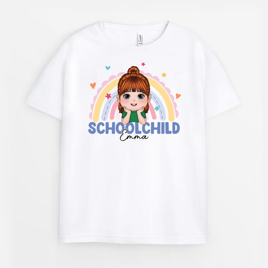 2624AUK1 schoolchild and rainbow  personalized childrens t shirts