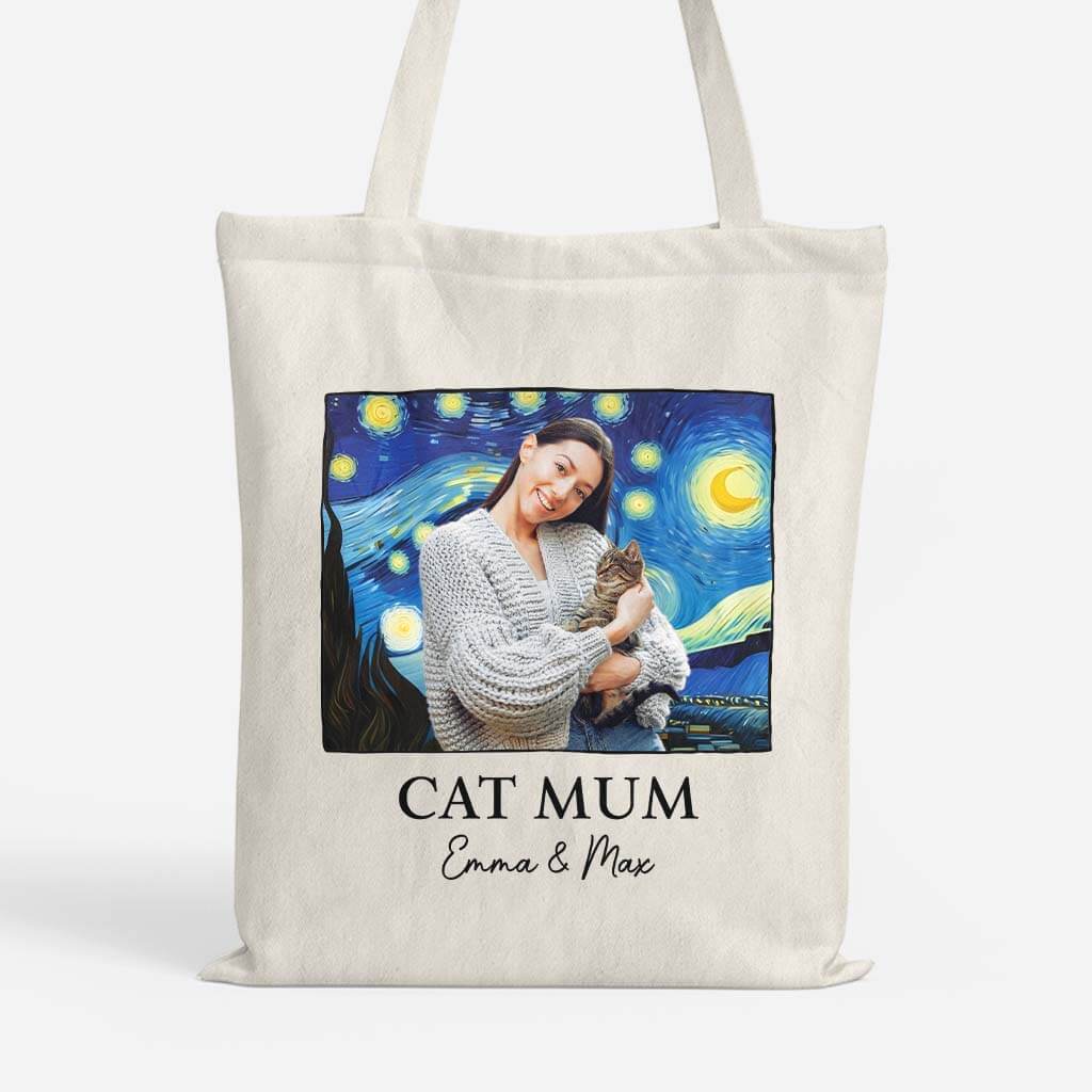 2628BUK1 cat mum with the starry night  custom tote bag for cat lovers