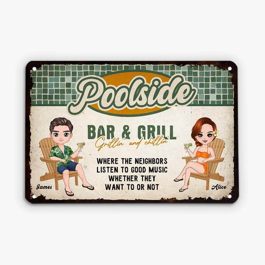 2632EUK1 poolside bar and grill  personalised metal sign for couple and family