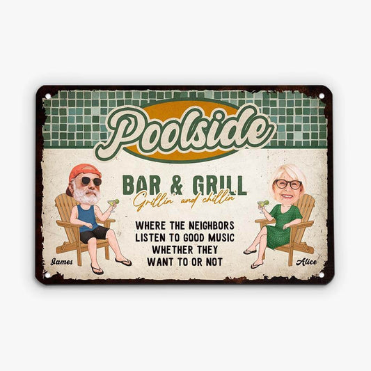 2632EUK2 poolside bar and grill  personalised metal sign for couple and family