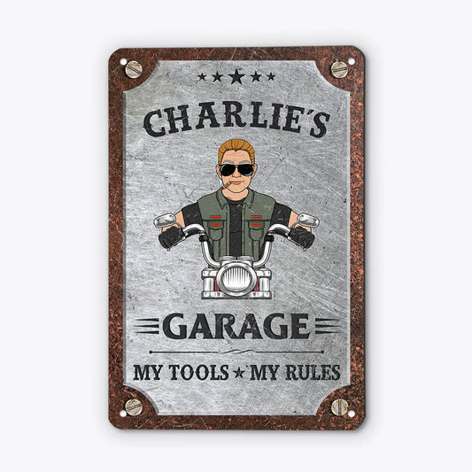 2634EUK1 my tools my rules garage  customised metal sign for him