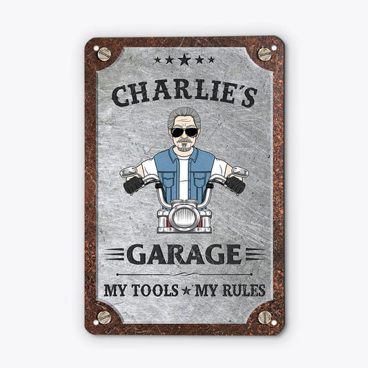 2634EUK2 my tools my rules garage  customised metal sign for him